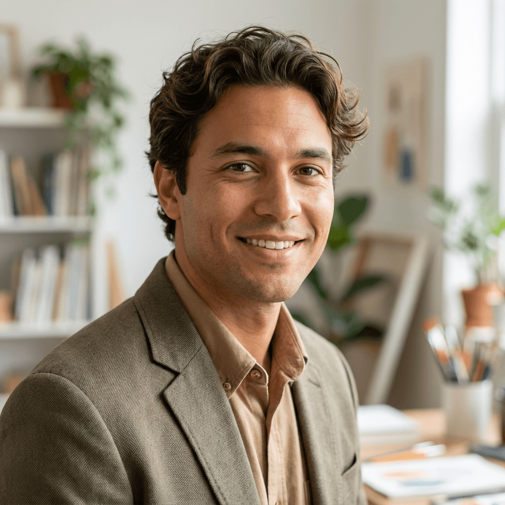 Male client in his 40s with a friendly smile