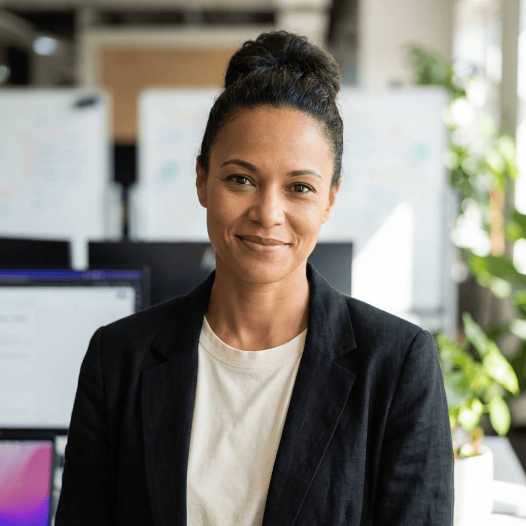 Dana Whitfield, office manager, smiling in her office