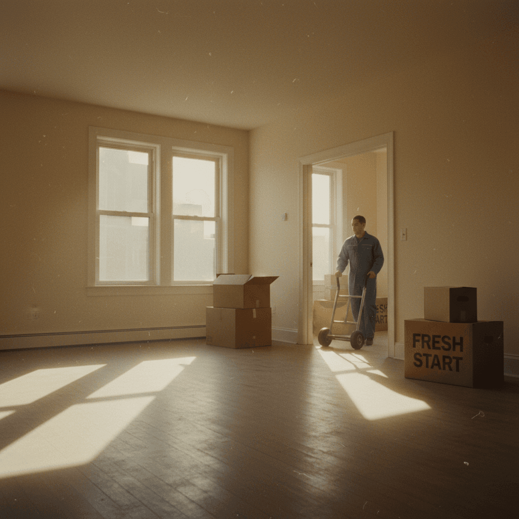 empty apartment with boxes being moved out for a move-out clean